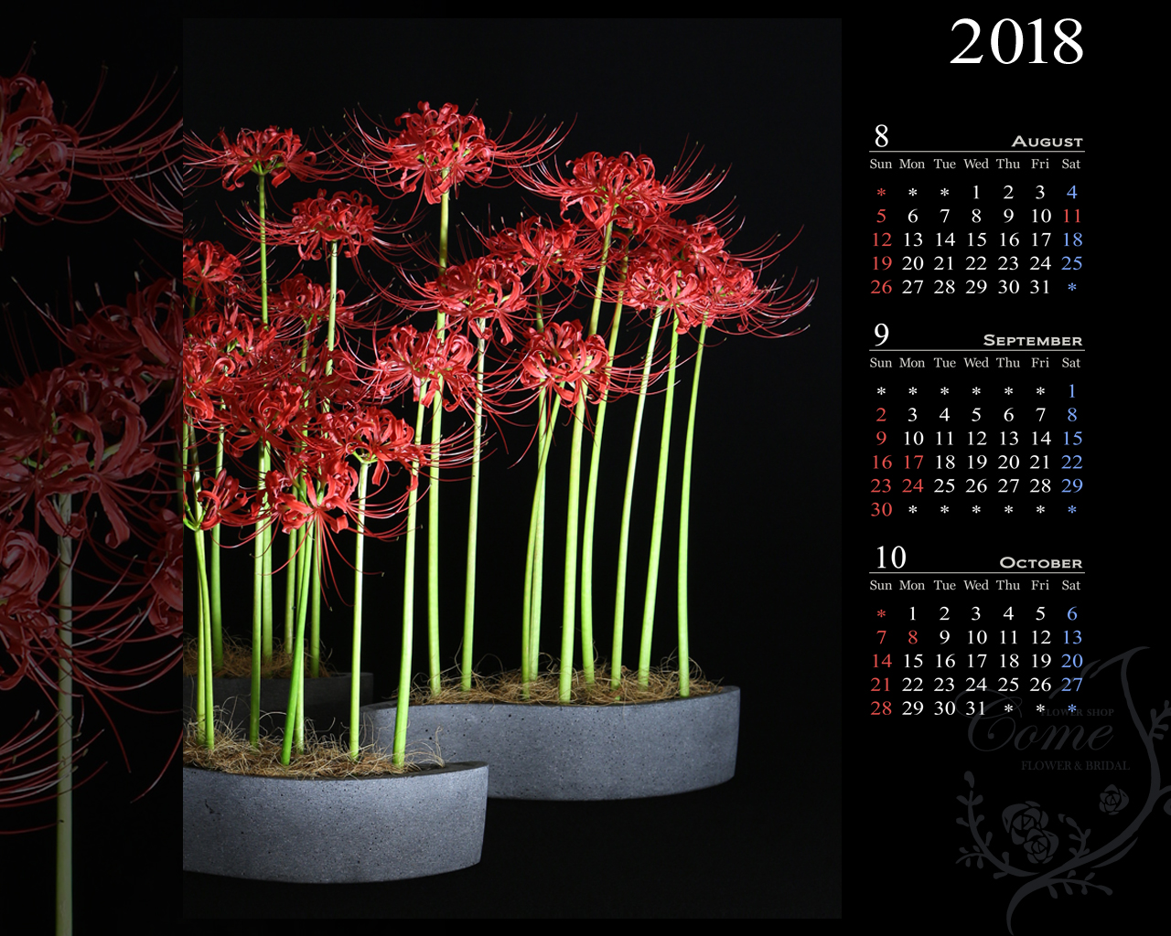 2018年壁紙カレンダープレゼント 無料 花の写真を使った壁紙カレンダーを無料でダウンロード フラワーショップ花夢